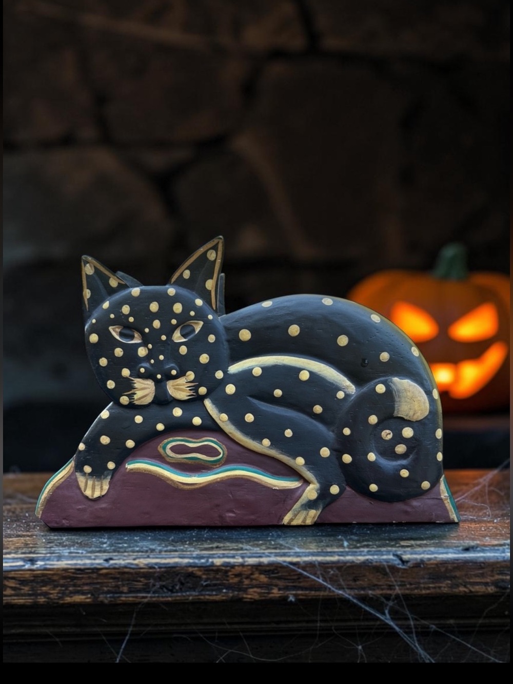 Vintage Hand Carved & Painted Double Sided Wood Cat Napkin Letter Holder